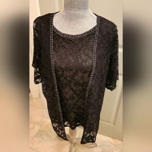 Investments Brand, Black Lace with Beading 2 Piece Jacket with Sleeveless Top